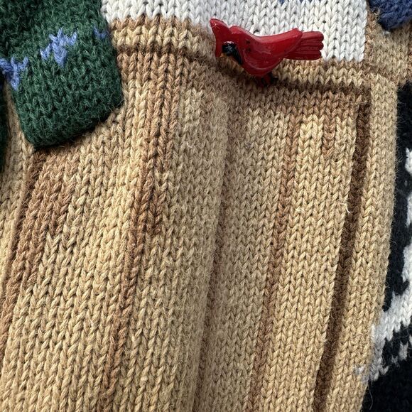 Vtg Talbots Winter Scene Dog Sweater M 90s Snow Cabin Hand Knit Hong Kong - Picture 6 of 8